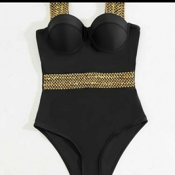 Black push up one piece swimsuit - Picture 2 of 9